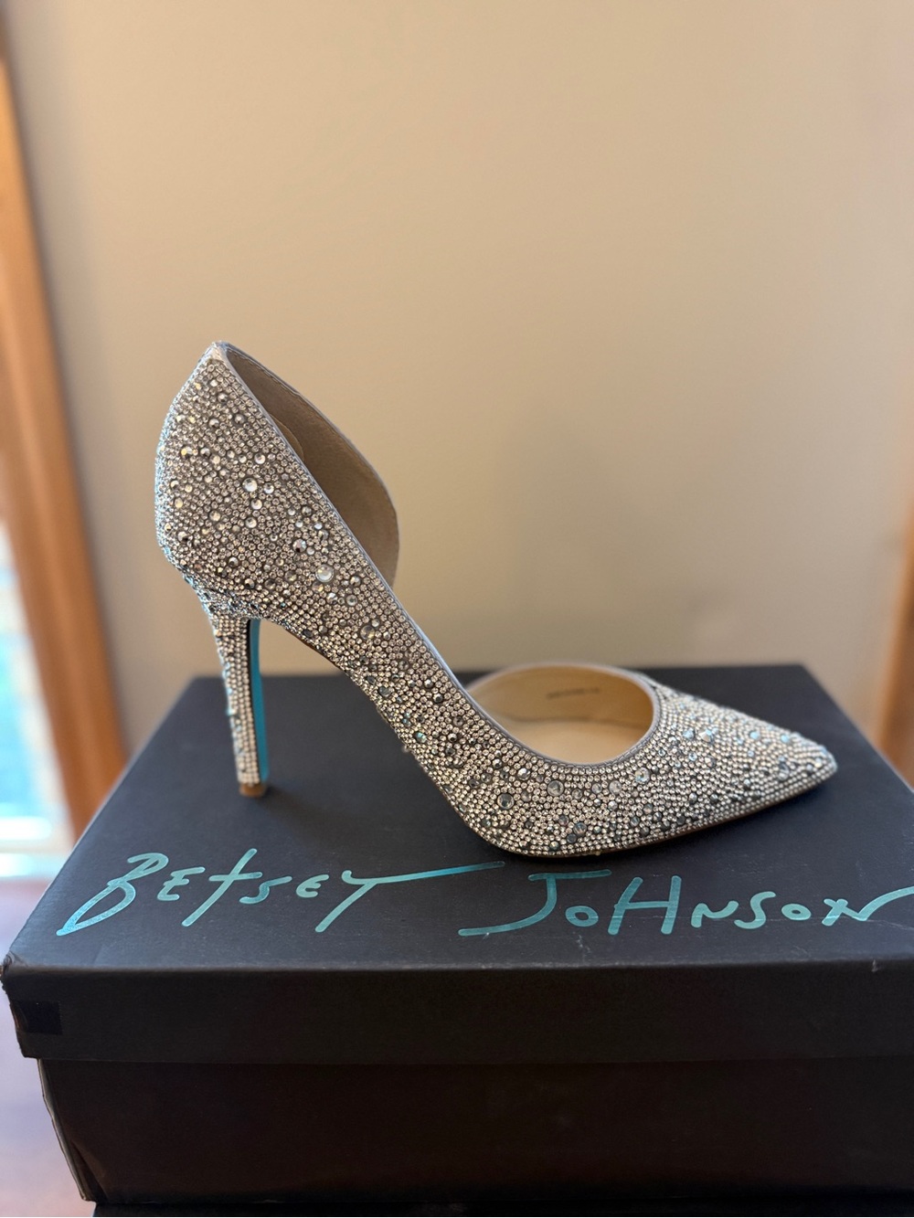 Betsey Johnson Silver Crystal Embellished Pointed Toe Pump